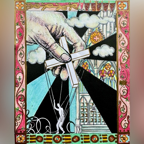 NEW Handmade Hand Crafted Original Artwork Religious Spiritual Cross Art Drawing - Picture 1 of 6